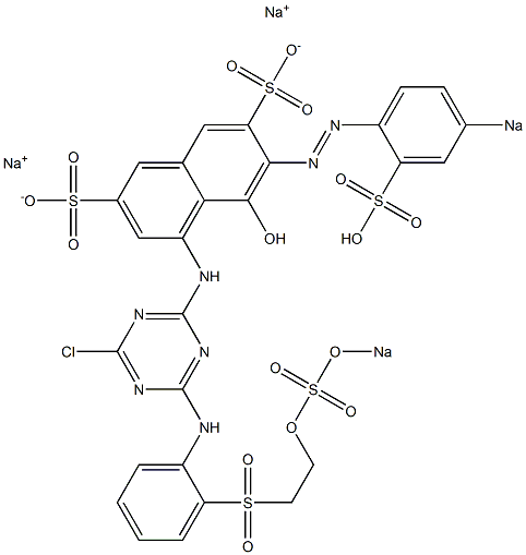 5-Hydroxy-4-[[4-chloro-6-[2-[[2-(sodiosulfooxy)ethyl]sulfonyl]anilino]-1,3,5-triazin-2-yl]amino]-6-[(4-sodiosulfophenyl)azo]-2,7-naphthalenedisulfonic acid disodium salt Struktur