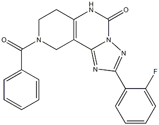 2-(2-Fluorophenyl)-6,7,8,9-tetrahydro-8-benzoyl-1,3,3a,5,8-pentaaza-3aH-benz[e]inden-4(5H)-one Struktur