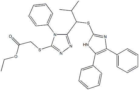 5-[2-Methyl-1-[(4,5-diphenyl-1H-imidazol-2-yl)thio]propyl]-4-phenyl-3-[(ethoxycarbonylmethyl)thio]-4H-1,2,4-triazole Struktur