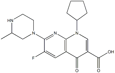 1-Cyclopentyl-4-oxo-6-fluoro-7-(3-methylpiperazin-1-yl)-1,4-dihydro-1,8-naphthyridine-3-carboxylic acid Struktur