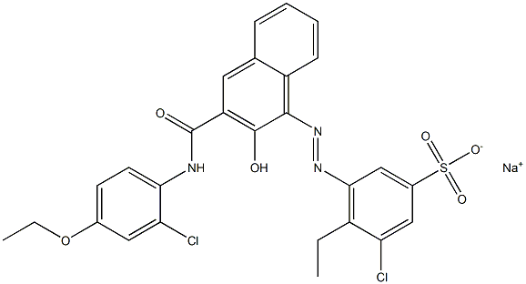 3-Chloro-4-ethyl-5-[[3-[[(2-chloro-4-ethoxyphenyl)amino]carbonyl]-2-hydroxy-1-naphtyl]azo]benzenesulfonic acid sodium salt Struktur