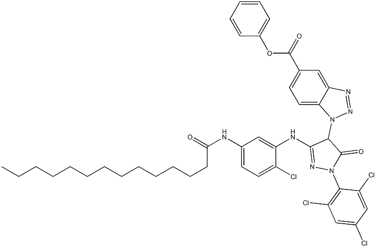 1-[3-[2-Chloro-5-(myristoylamino)anilino]-5-oxo-1-(2,4,6-trichlorophenyl)-4,5-dihydro-1H-pyrazol-4-yl]-1H-benzotriazole-5-carboxylic acid phenyl ester Struktur