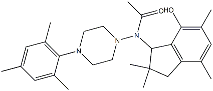 2,3-Dihydro-3-[[4-(2,4,6-trimethylphenyl)-1-piperazinyl]acetylamino]-2,2,5,7-tetramethyl-1H-inden-4-ol Struktur