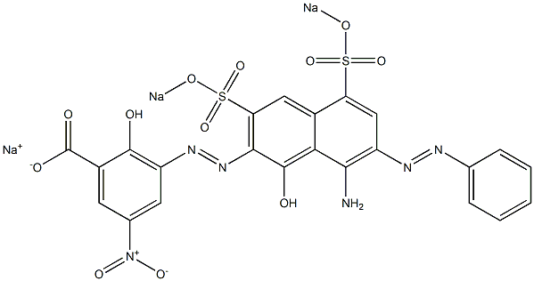 3-[[8-Amino-1-hydroxy-7-phenylazo-3,5-bis(sodiosulfo)-2-naphthalenyl]azo]-2-hydroxy-5-nitrobenzoic acid sodium salt Struktur