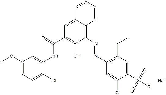 2-Chloro-5-ethyl-4-[[3-[[(2-chloro-5-methoxyphenyl)amino]carbonyl]-2-hydroxy-1-naphtyl]azo]benzenesulfonic acid sodium salt Struktur