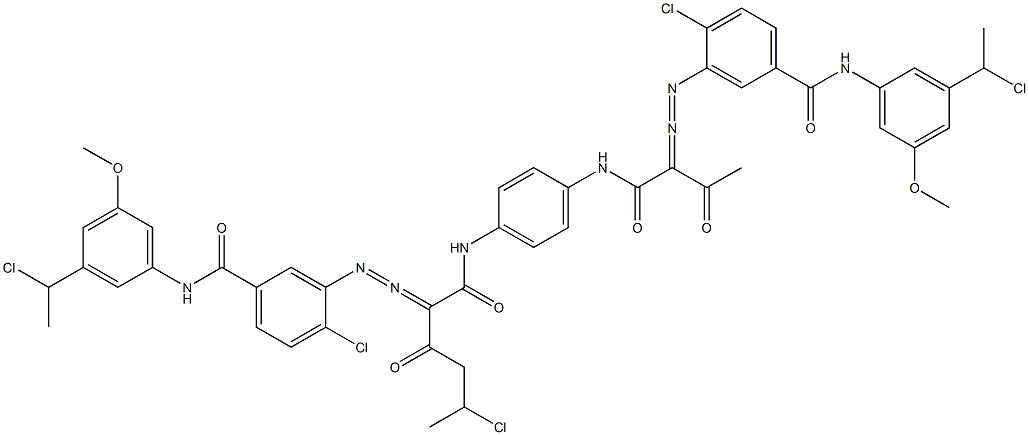 3,3'-[2-(1-Chloroethyl)-1,4-phenylenebis[iminocarbonyl(acetylmethylene)azo]]bis[N-[3-(1-chloroethyl)-5-methoxyphenyl]-4-chlorobenzamide] Struktur