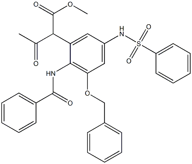 2-(2-Benzoylamino-3-benzyloxy-5-phenylsulfonylaminophenyl)acetoacetic acid methyl ester Struktur