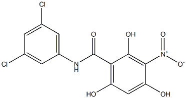 2,4,6-Trihydroxy-3-nitro-N-(3,5-dichlorophenyl)benzamide Struktur