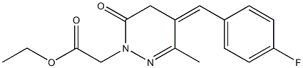 6-Methyl-5-(4-fluorobenzylidene)-3-oxo-2,3,4,5-tetrahydropyridazine-2-acetic acid ethyl ester Struktur