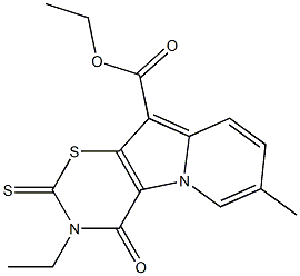 3,4-Dihydro-4-oxo-2-thioxo-3-ethyl-7-methyl-2H-1,3-thiazino[6,5-b]indolizine-10-carboxylic acid ethyl ester Struktur