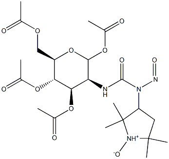 2,2,5,5-Tetramethyl-3-[[(1-O,3-O,4-O,6-O-tetraacetyl-2-deoxy-D-glucopyranos-2-yl)aminocarbonyl]nitrosoamino]pyrrolidine 1-oxide Struktur