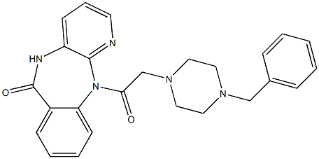 5,11-Dihydro-11-[[4-benzyl-1-piperazinyl]acetyl]-6H-pyrido[2,3-b][1,4]benzodiazepin-6-one Struktur