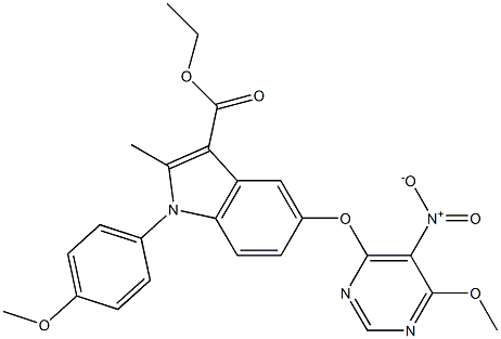 1-(4-Methoxyphenyl)-2-methyl-5-[(6-methoxy-5-nitropyrimidin-4-yl)oxy]-1H-indole-3-carboxylic acid ethyl ester Struktur