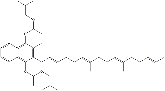 1,4-Bis[1-(isobutoxy)ethoxy]-2-methyl-3-[(6E,10E)-3,7,11,15-tetramethyl-2,6,10,14-hexadecatetrenyl]naphthalene Struktur