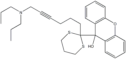 9-[2-(6-Dipropylamino-4-hexynyl)-1,3-dithian-2-yl]-9H-xanthen-9-ol Struktur