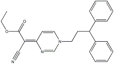 4-[Cyano(ethoxycarbonyl)methylene]-1,4-dihydro-1-(3,3-diphenylpropyl)pyrimidine Struktur