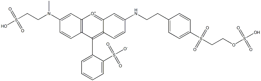 3-[Methyl(2-sulfoethyl)amino]-6-[[2-[4-[[2-(sulfooxy)ethyl]sulfonyl]phenyl]ethyl]amino]-9-(2-sulfonatophenyl)xanthylium Struktur