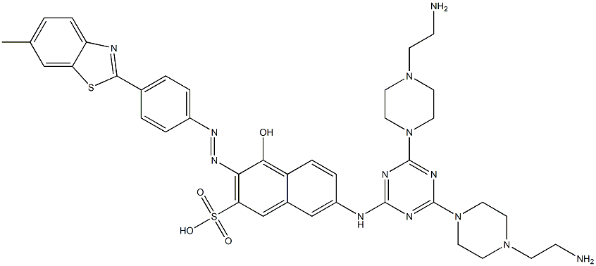 7-[[4,6-Bis[4-(2-aminoethyl)-1-piperazinyl]-1,3,5-triazin-2-yl]amino]-4-hydroxy-3-[[4-(6-methylbenzothiazol-2-yl)phenyl]azo]-2-naphthalenesulfonic acid Struktur