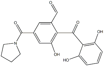 3-Hydroxy-5-[(pyrrolidin-1-yl)carbonyl]-2-(2,6-dihydroxybenzoyl)benzaldehyde Struktur