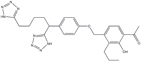 2'-Hydroxy-3'-propyl-4'-[[4-[1-[4-(1H-tetrazol-5-yl)butyl]-1H-tetrazol-5-ylmethyl]phenoxy]methyl]acetophenone Struktur