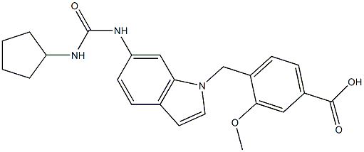 4-[6-[3-Cyclopentylureido]-1H-indol-1-ylmethyl]-3-methoxybenzoic acid Struktur