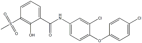 2-Hydroxy-3-methylsulfonyl-N-[3-chloro-4-(4-chlorophenoxy)phenyl]benzamide Struktur