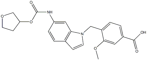 4-[6-[(Tetrahydrofuran)-3-yloxycarbonylamino]-1H-indol-1-ylmethyl]-3-methoxybenzoic acid Struktur