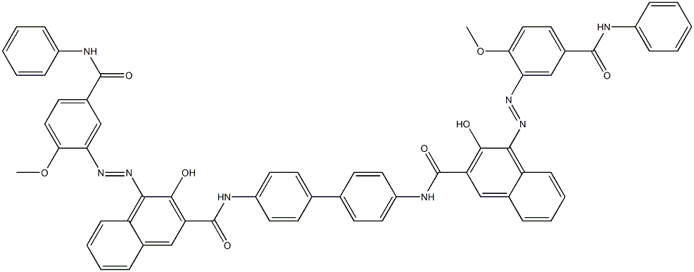 N,N'-(1,1'-Biphenyl-4,4'-diyl)bis[4-[[2-methoxy-5-(phenylcarbamoyl)phenyl]azo]-3-hydroxy-2-naphthalenecarboxamide] Struktur