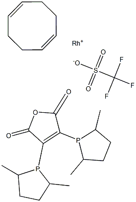 (-)-2,3-Bis[(2R,5R)-2,5-dimethylphospholanyl]maleic anhydride(1,5-cyclooctadiene)rhodium(I) trifluoromethanesulfonate Struktur