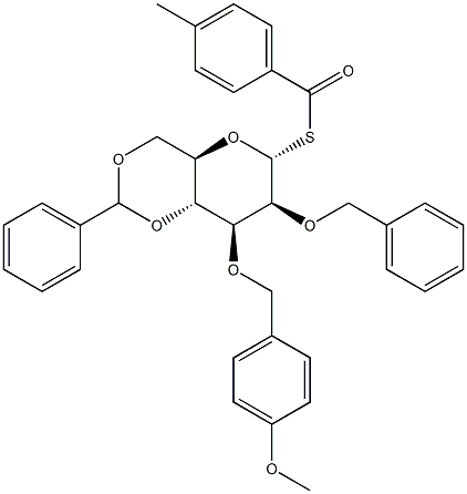 4-Toluoyl 2-O-benzyl-4,6-O-benzylidene-3-O-p-methoxybenzyl-a-D-thiomannopyranoside Struktur