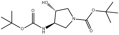 (3R,4R)-tert-butyl 3-(tert-butoxycarbonyl)-4-hydroxypyrrolidine-1-carboxylate Struktur