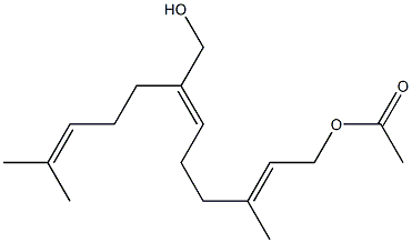 2,6,10-Dodecatriene, 12-acetoxy-6-hydroxymethyl-2,10-dimethyl-, (E,E)- Struktur