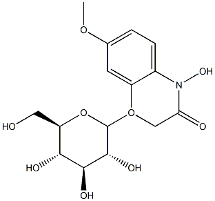 2-O-glucopyranosyl-4-hydroxy-7-methoxy-1,4-benzoxazin-3-one Struktur