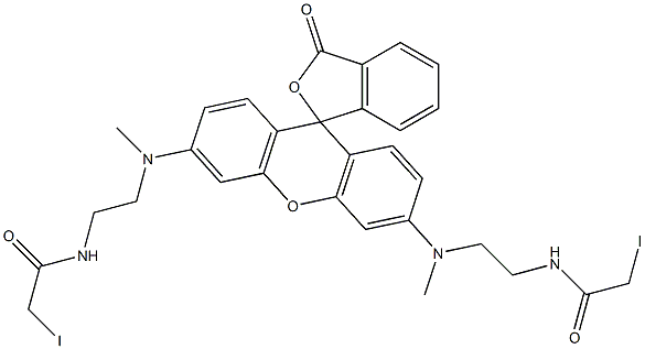 3',6'-bis(N-(2-(iodoacetamido)ethyl)-N-methylamino)spiro(isobenzofuran-1(3H)9'-(9H)xanthen)-3-one Struktur