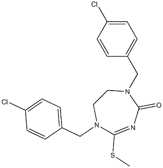 1,5-bis(4-chlorobenzyl)-1,5,6,7-tetrahydro-4-(methylthio)-2H-1,3,5-triazepin-2-one Struktur