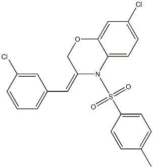 7-Chloro-3-((3-chlorophenyl)-methylidene)-4-p-tosyl-3,4-dihydro-2H-1,4-benzoxazine Struktur