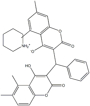 Piperidinium-3-((4-hydroxy-5-dimethyl-2-oxo-2H-chromen-3-yl)-phenylmethyl)-5,7-dimethyl-2-oxo-2H-chromen-4-olate Struktur