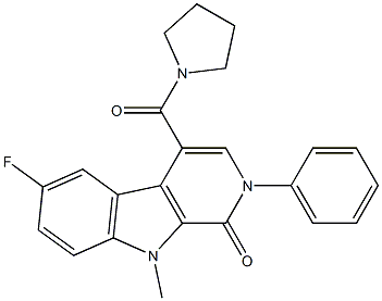 6-fluoro-9-methyl-2-phenyl-4-(pyrrolidin-1-yl-carbonyl)-2,9-dihydro-1H-pyrido(3,4-b)indol-1-one Struktur