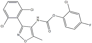 2-chloro-4-fluorophenyl N-[3-(2,6-dichlorophenyl)-5-methylisoxazol-4-yl]carbamate Struktur