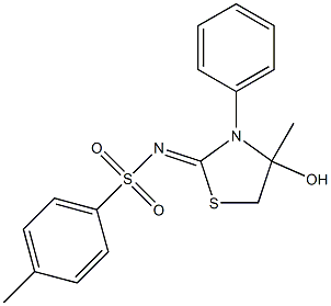 N1-(4-hydroxy-4-methyl-3-phenyl-1,3-thiazolan-2-yliden)-4-methylbenzene-1-sulfonamide Struktur