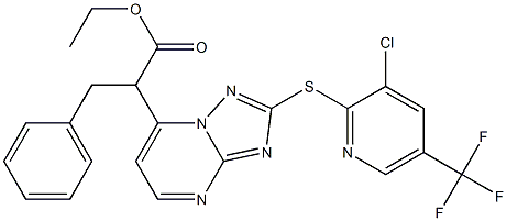 ethyl 2-(2-{[3-chloro-5-(trifluoromethyl)-2-pyridinyl]sulfanyl}[1,2,4]triazolo[1,5-a]pyrimidin-7-yl)-3-phenylpropanoate Struktur