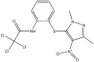 N1-{2-[(1,3-dimethyl-4-nitro-1H-pyrazol-5-yl)thio]phenyl}-2,2,2-trichloroacetamide Struktur