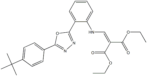 diethyl 2-[(2-{5-[4-(tert-butyl)phenyl]-1,3,4-oxadiazol-2-yl}anilino)methylidene]malonate Struktur