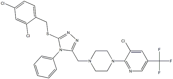 1-[3-chloro-5-(trifluoromethyl)-2-pyridinyl]-4-({5-[(2,4-dichlorobenzyl)sulfanyl]-4-phenyl-4H-1,2,4-triazol-3-yl}methyl)piperazine Struktur