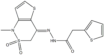 N'-[1-methyl-2,2-dioxo-2,3-dihydro-2lambda~6~-thieno[3,2-c][1,2]thiazin-4(1H)-yliden]-2-(2-thienyl)acetohydrazide Struktur