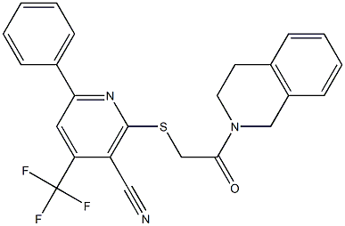 2-({2-[3,4-dihydro-2(1H)-isoquinolinyl]-2-oxoethyl}sulfanyl)-6-phenyl-4-(trifluoromethyl)nicotinonitrile Struktur