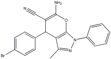 6-amino-4-(4-bromophenyl)-3-methyl-1-phenyl-1,4-dihydropyrano[2,3-c]pyrazole-5-carbonitrile Struktur