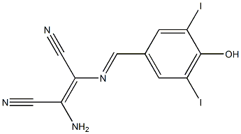 (Z)-2-amino-3-{[(E)-(4-hydroxy-3,5-diiodophenyl)methylidene]amino}-2-butenedinitrile Struktur