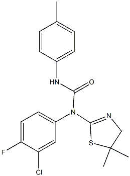 N-(3-chloro-4-fluorophenyl)-N-(5,5-dimethyl-4,5-dihydro-1,3-thiazol-2-yl)-N'-(4-methylphenyl)urea Struktur