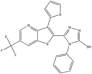 4-phenyl-5-[3-(2-thienyl)-6-(trifluoromethyl)thieno[3,2-b]pyridin-2-yl]-4H-1,2,4-triazol-3-ylhydrosulfide Struktur